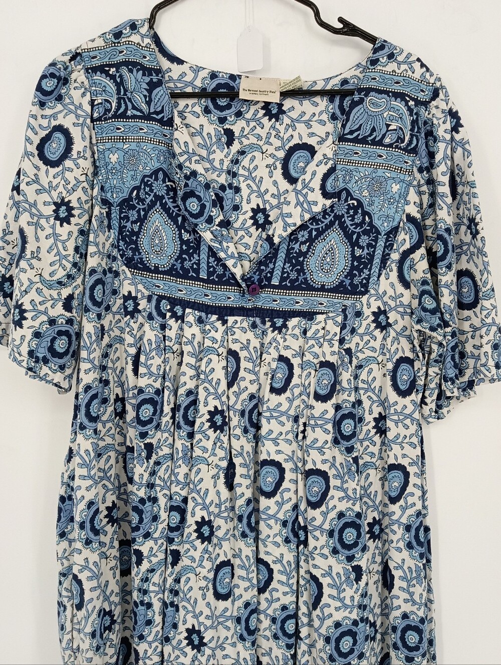 The Vermont Country Store Blue Paisley V-Neck Midi Dress Cottagecore Loungewear - Picture 4 of 6